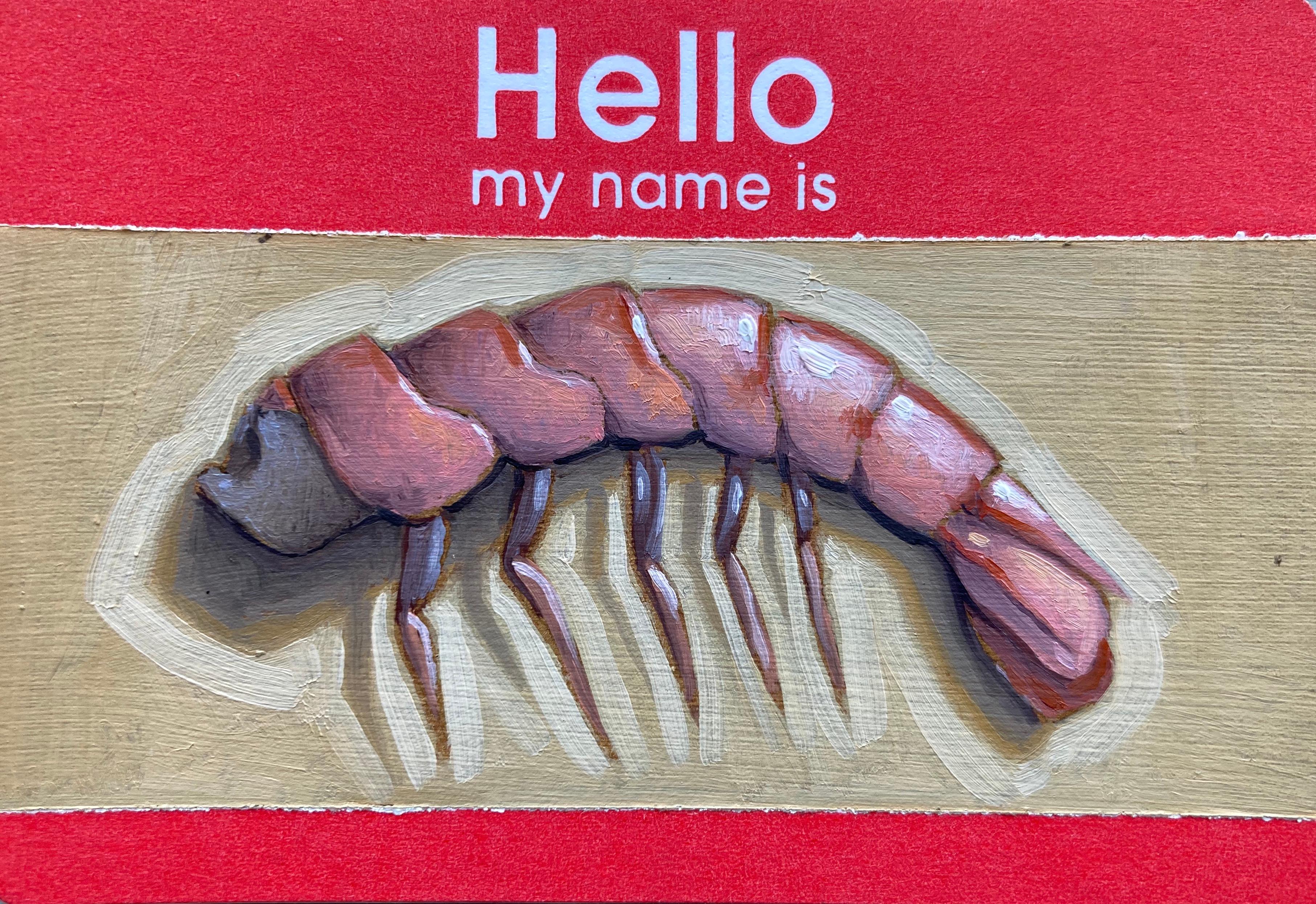 Hello, My Name Is: Shrimp - miniature pictograph painting on paper