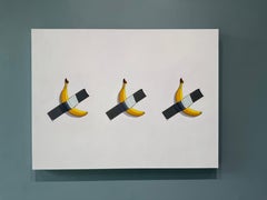 "Monoculture" hyperrealist oil painting of Maurizio Cattelan's bananas