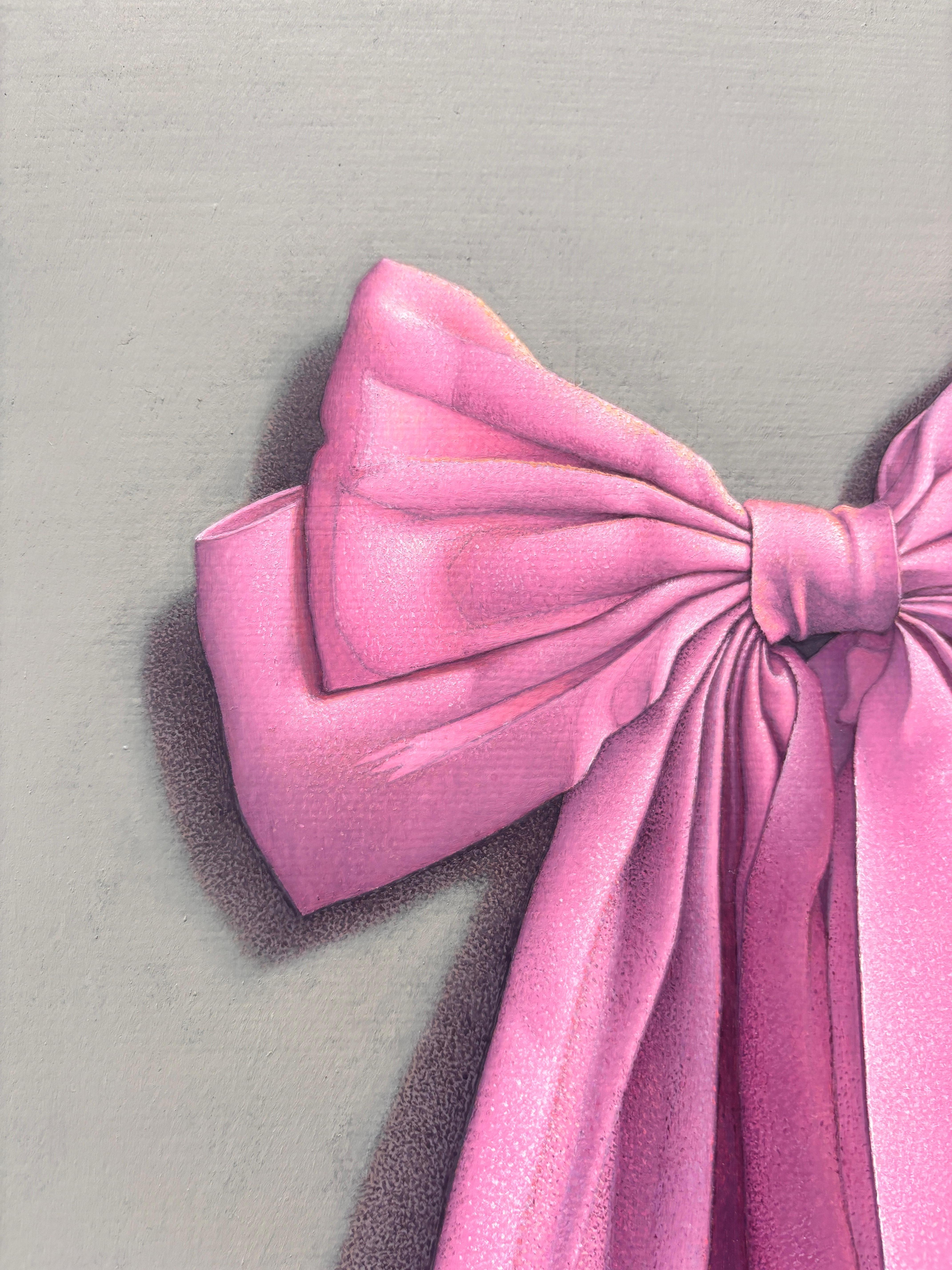 “On Art: A Manifesto” hyperrealist oil painting, hammer and pink bow, cool tones For Sale 6