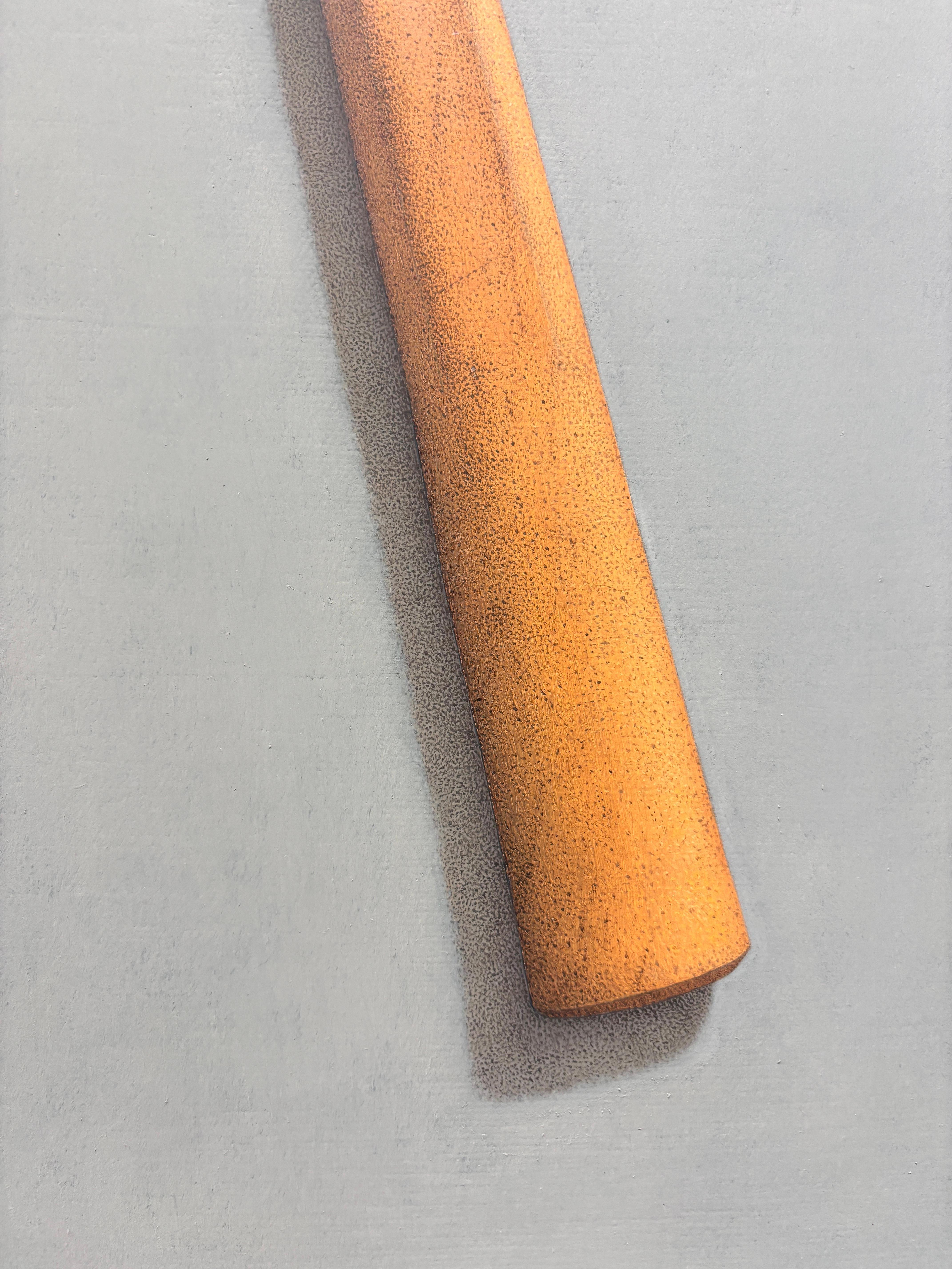 “On Art: A Manifesto” hyperrealist oil painting, hammer and pink bow, cool tones For Sale 3