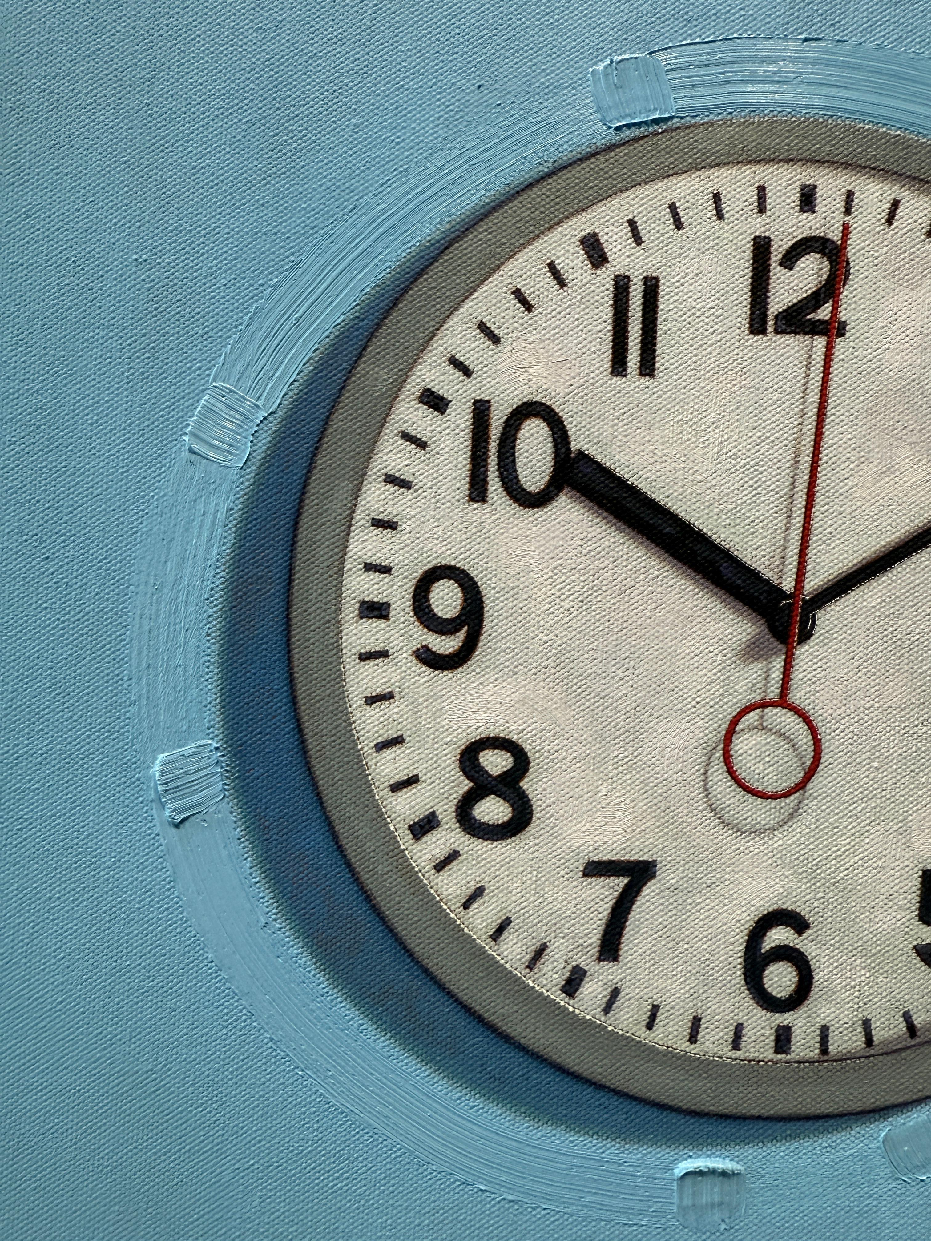 “The Devil is in the Details” oil painting of two clocks, 1 second flash comic For Sale 4