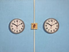 “The Devil is in the Details” oil painting of two clocks, 1 second flash comic