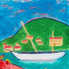 'Port-Vendres' Côte Vermeille, Francia, California, grande olio post-impressionista