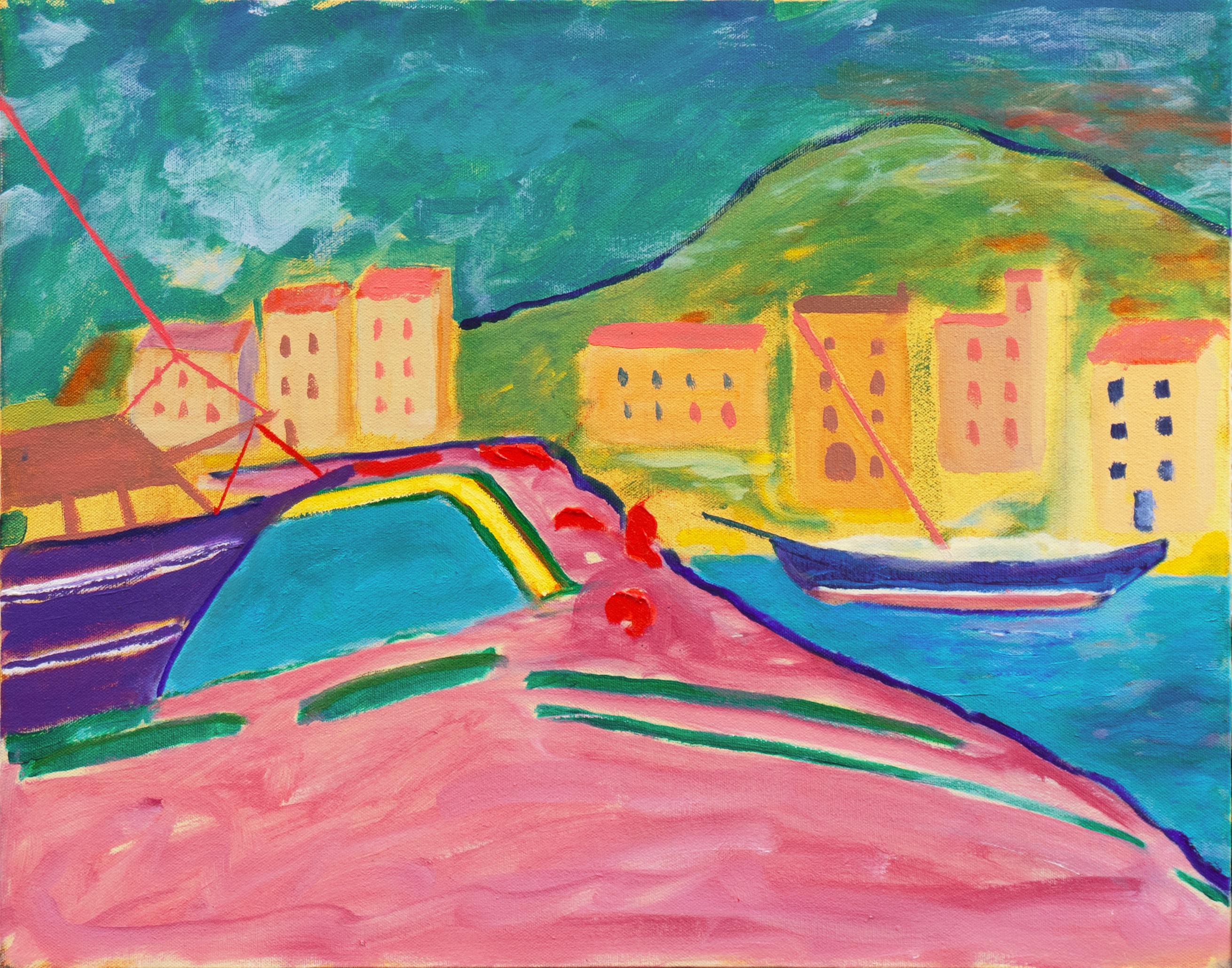 Anthony McNaught Landscape Painting - 'Port-Vendres', Côte Vermeille, France, California, Post-Impressionist Oil