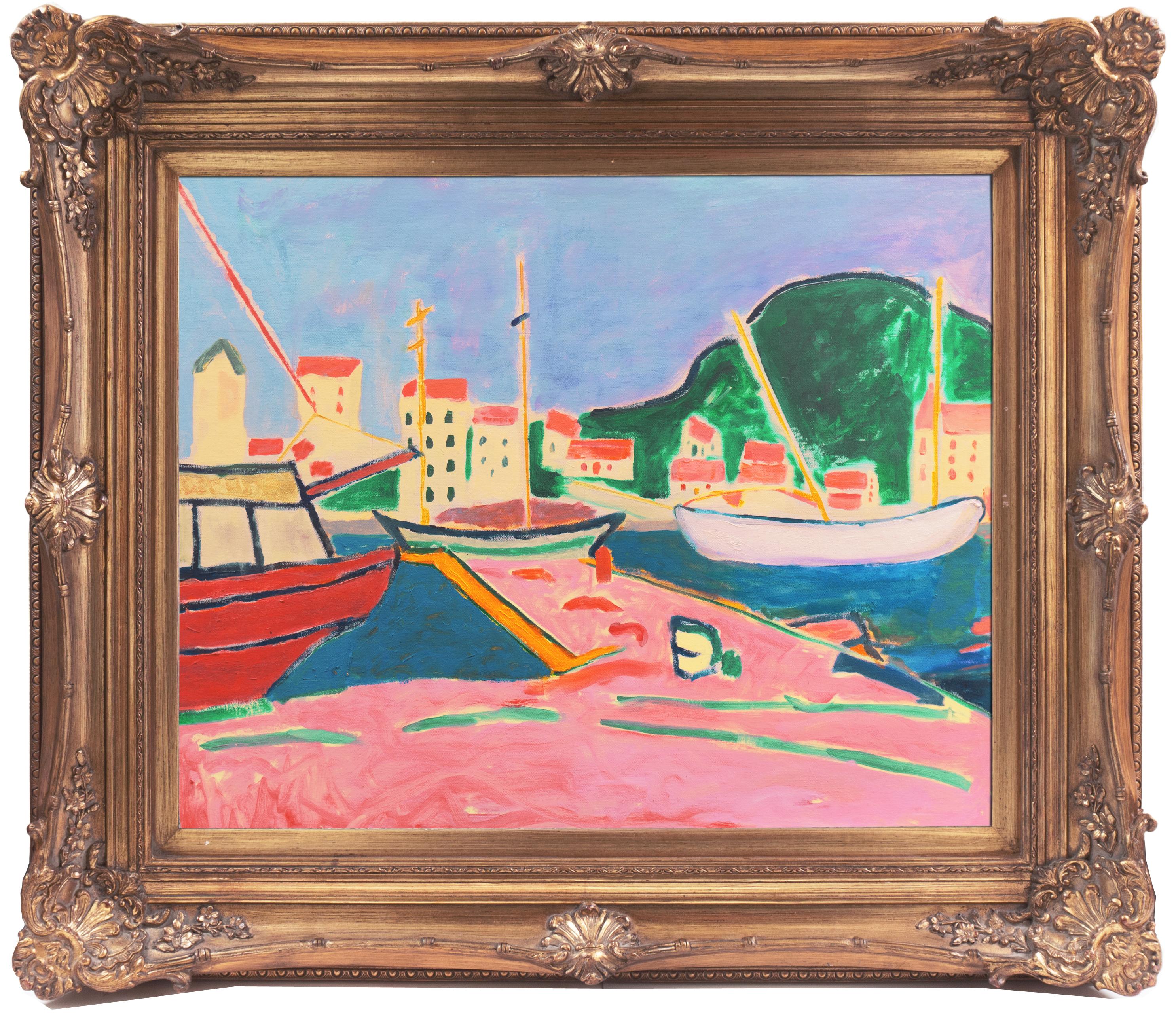Anthony McNaught Landscape Print - 'Port de Vendres', Côte Vermeille, France, California Post Impressionist, Esalen