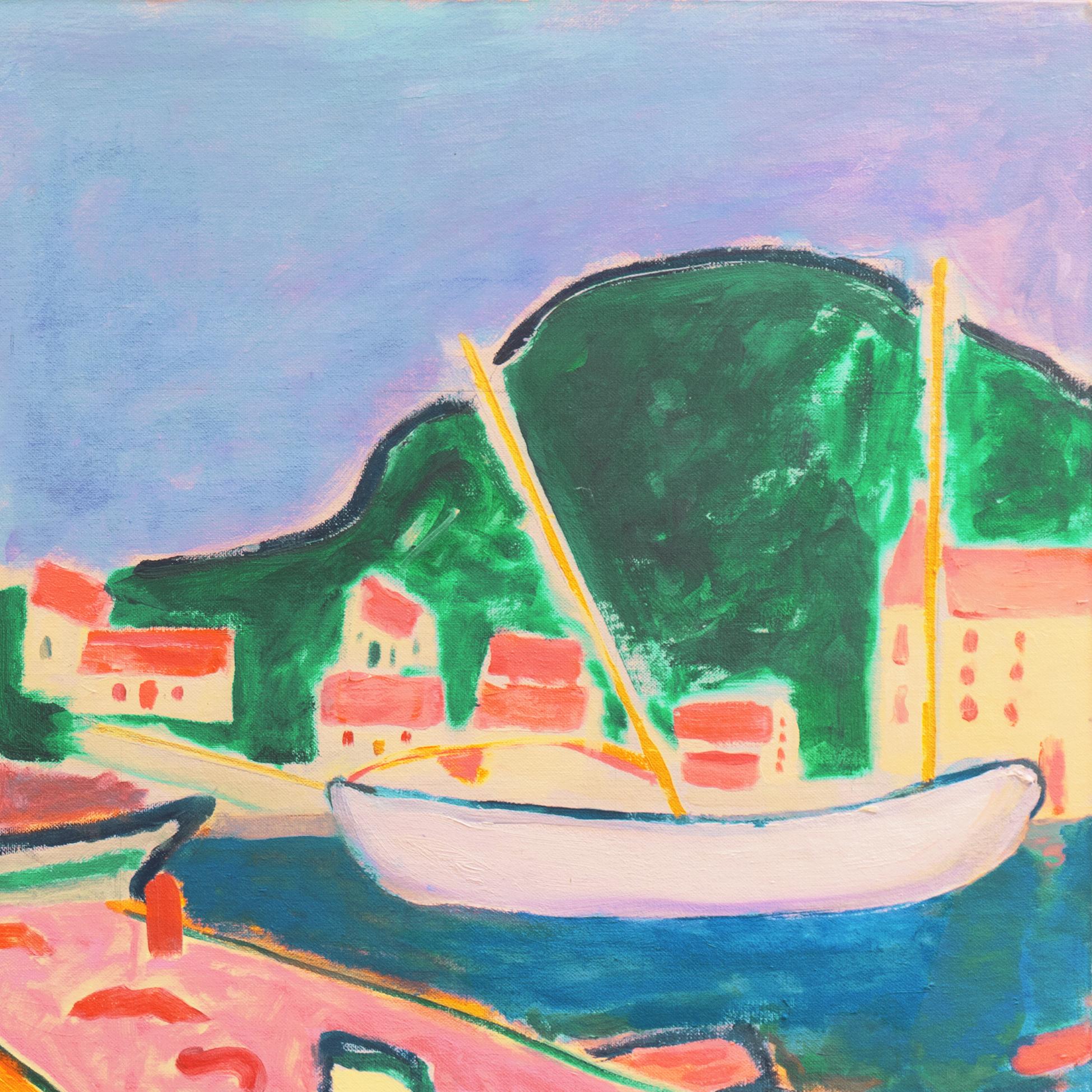'Port de Vendres', Côte Vermeille, Francia, Porto post impressionista della California - Print Postimpressionismo di Anthony McNaught