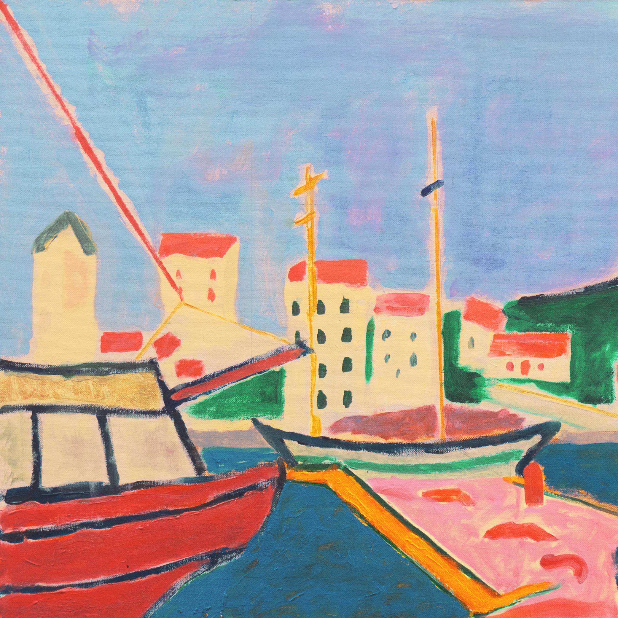 'Port de Vendres', Côte Vermeille, France, California Post Impressionist Harbor - Post-Impressionist Print by Anthony McNaught