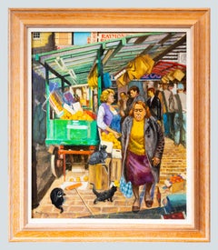 Bernick Market. Vibrant Market with fruit stalls. cats wondering