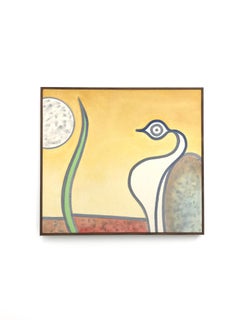 Bird with Blade of Grass, 2018, mixed media on canvas framed, 18 x 20 inches