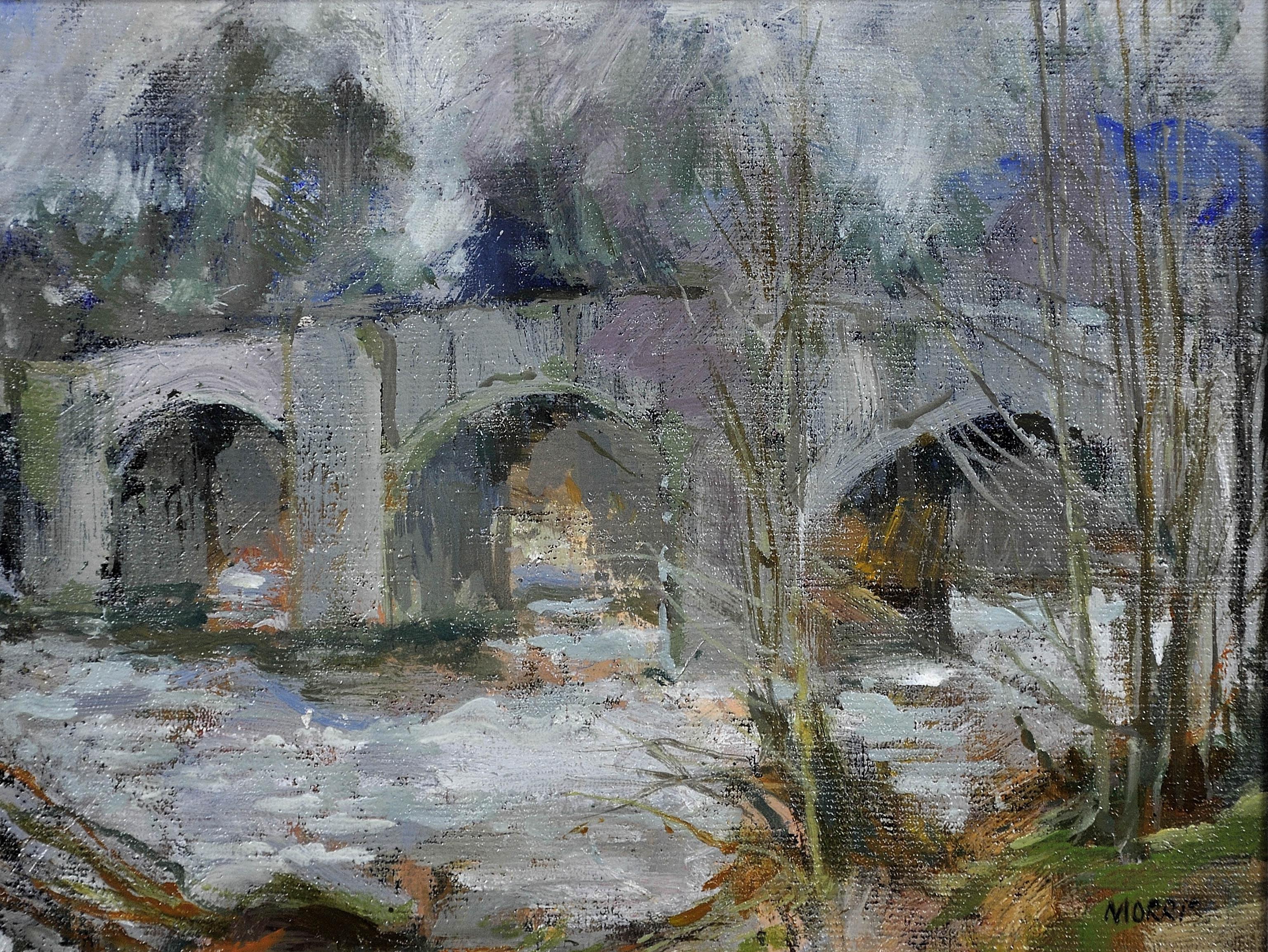 Llangynidr Bridge over the River Usk in Winter.Powys.Crickhowell.Wales.Landmark - Painting by Anthony Morris
