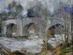 Llangynidr Bridge Over River Usk, Signed Oil on Board Winter Scene