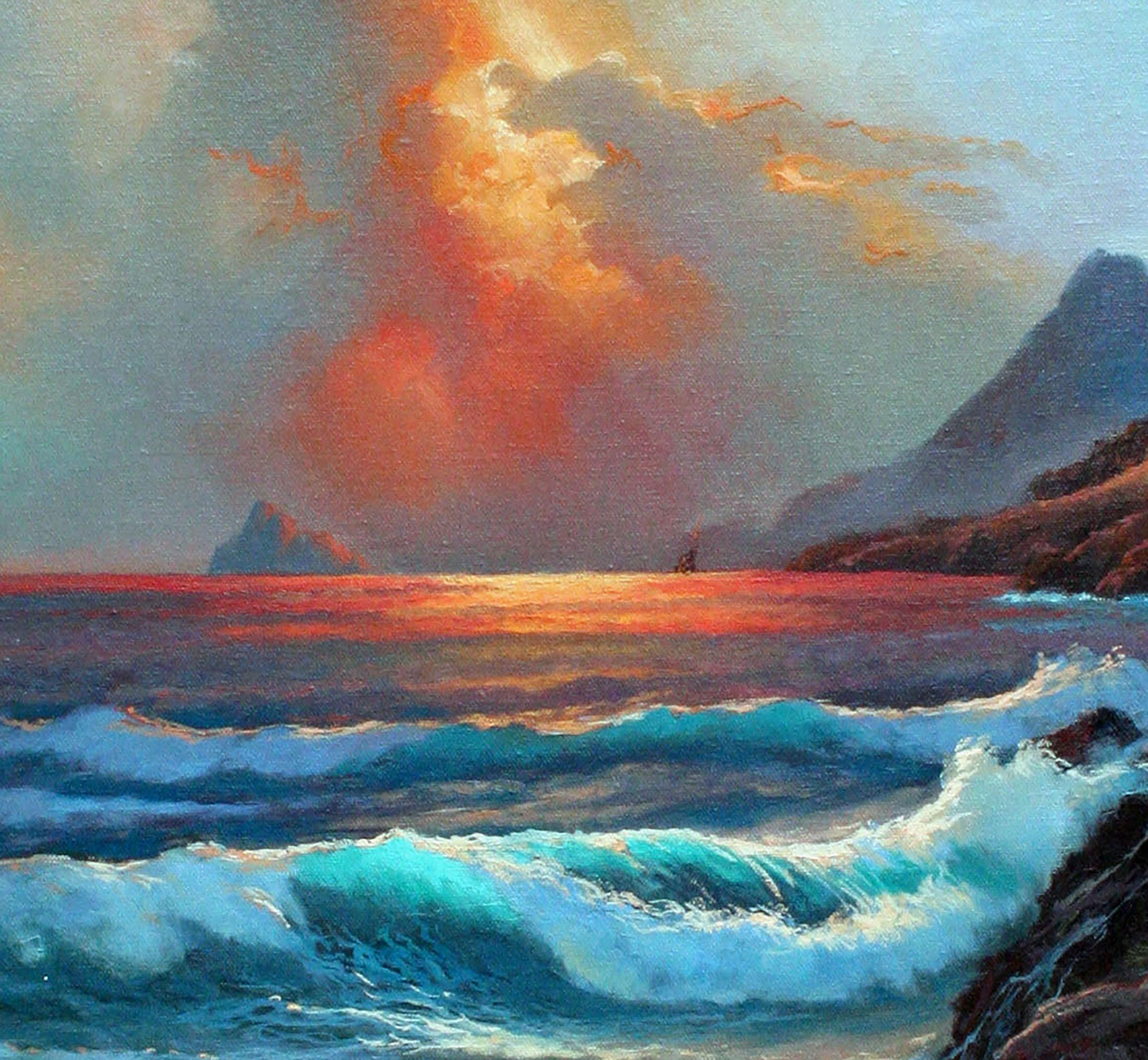 Paesaggio marino con tempesta oceanica - Painting Impressionismo di Anthony Muscat