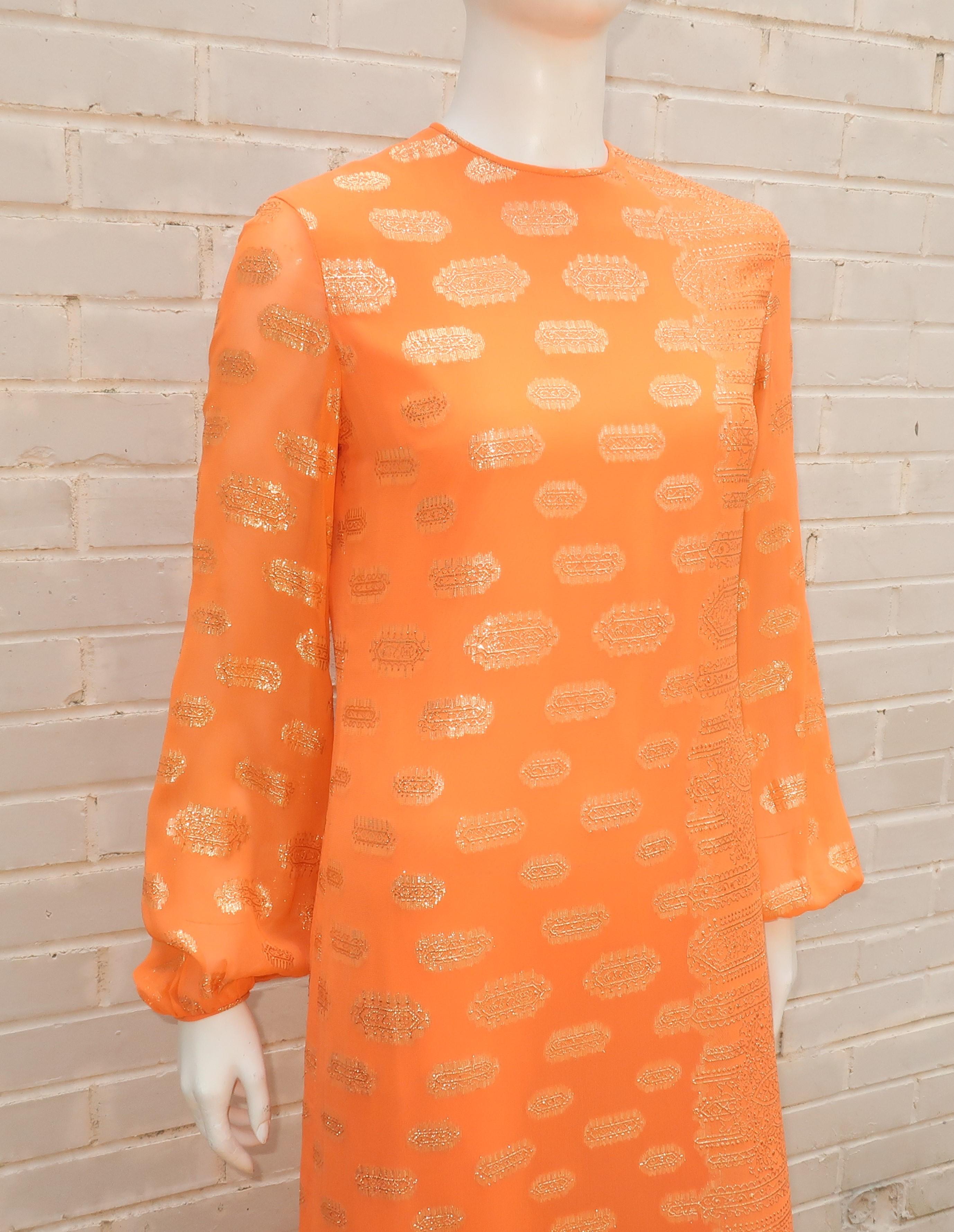 Anthony Muto Orange & Gold Lamé Maxi Evening Dress, 1970's 3