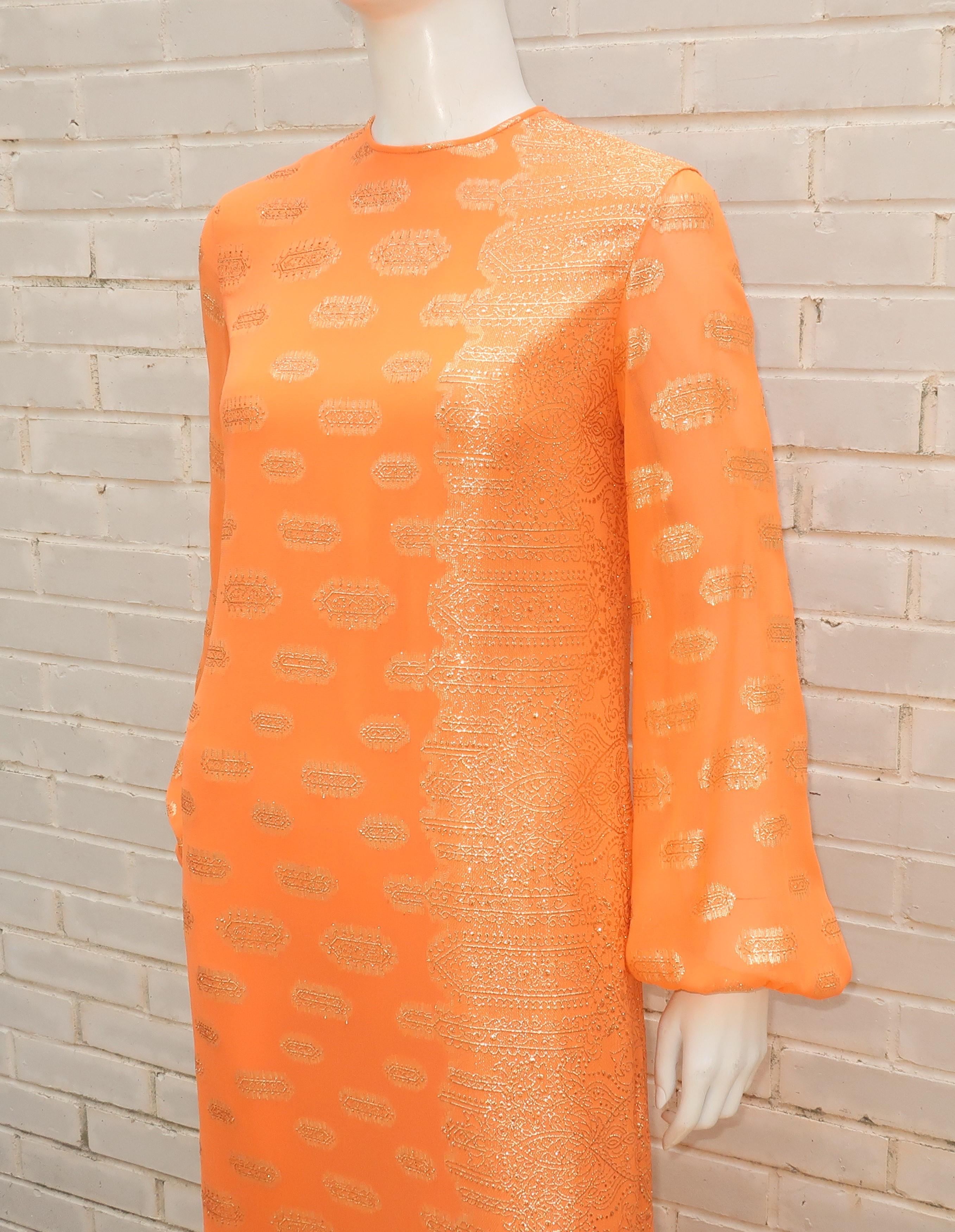 Anthony Muto Orange & Gold Lamé Maxi Evening Dress, 1970's 4