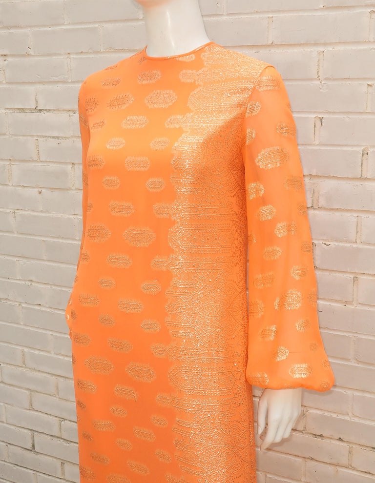 Anthony Muto Orange & Gold Lamé Maxi Evening Dress, 1970's For Sale 7