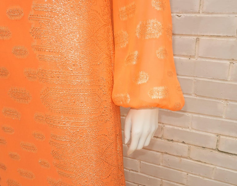 Anthony Muto Orange & Gold Lamé Maxi Evening Dress, 1970's For Sale 8