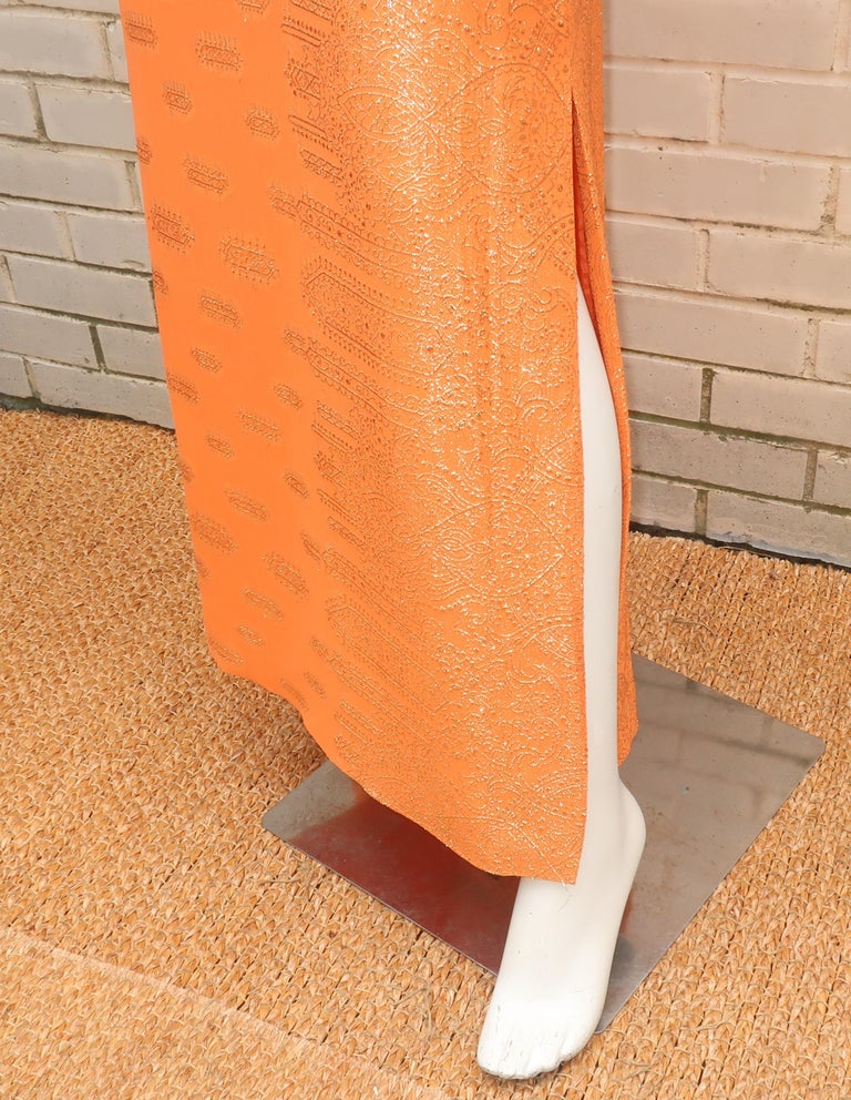 Anthony Muto Orange & Gold Lamé Maxi Evening Dress, 1970's For Sale 10