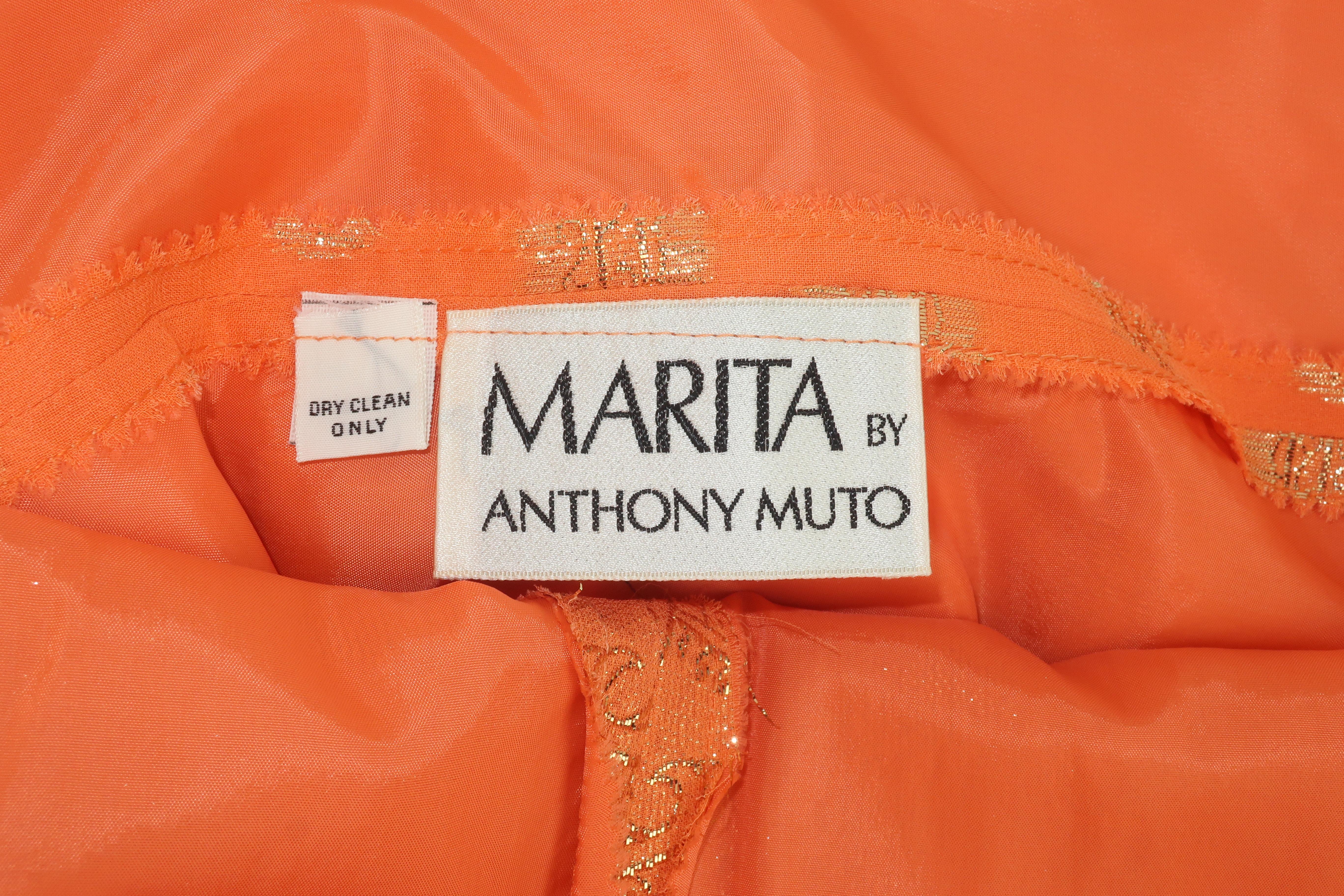 Anthony Muto Orange & Gold Lamé Maxi Evening Dress, 1970's 8