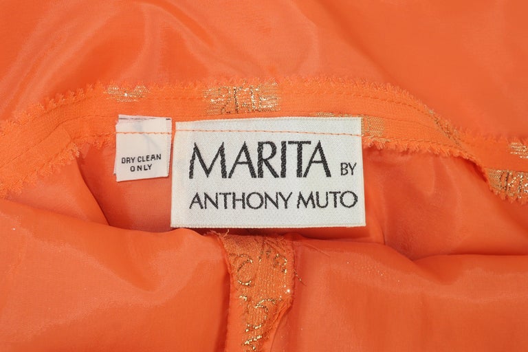 Anthony Muto Orange & Gold Lamé Maxi Evening Dress, 1970's For Sale 11