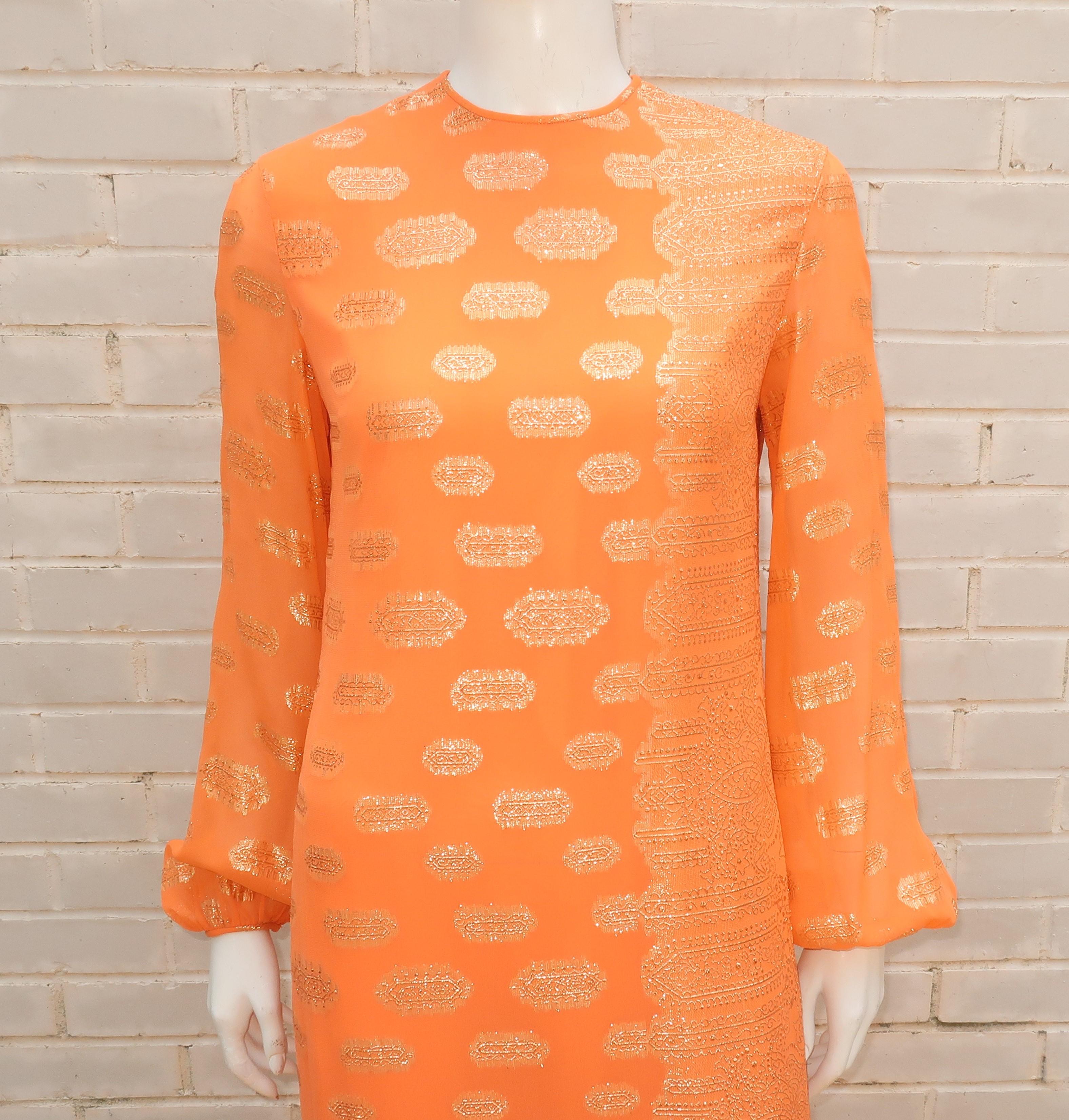 Anthony Muto Orange & Gold Lamé Maxi Evening Dress, 1970's 2