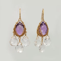 Anthony Nak 18K Yellow Gold Amethyst and Rock Crystal Drop Earrings