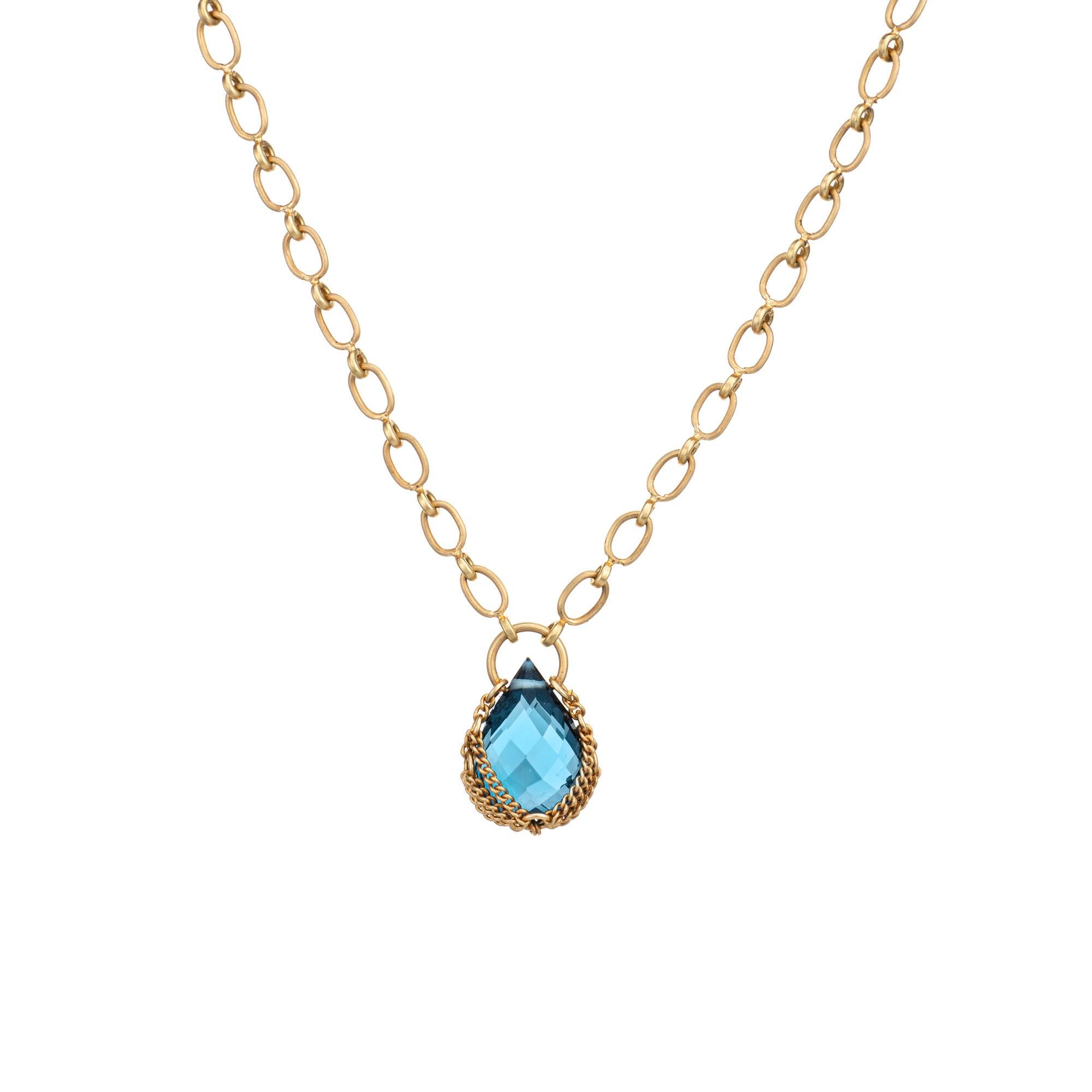Anthony Nak Blaue Topas-Tropfen-Halskette Estate 18k Gelbgold feiner Schmuck (Perle)