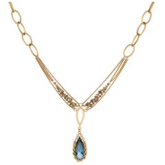 Anthony Nak Blue Topaz Drop Necklace Estate 18 Karat Gold Quartz Fine Jewelry