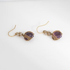 Anthony Nak Earrings Amethyst Quartz 1.25" Drops Estate 18k Yellow Gold