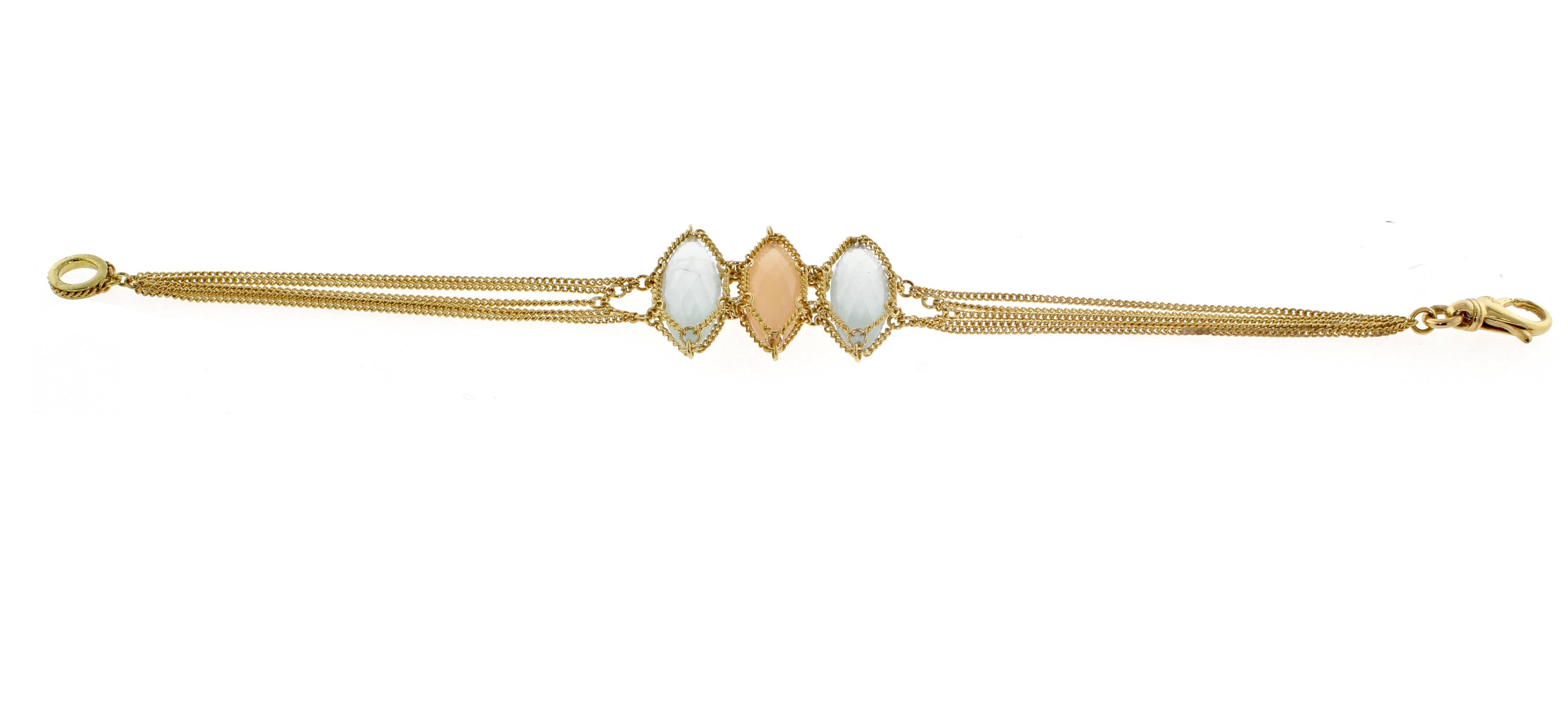 From World-famous jewelry designers Anthony Camargo and Nak Armstrong this hand made peach and white moonstone 18 Karat bracelet. 7 inches