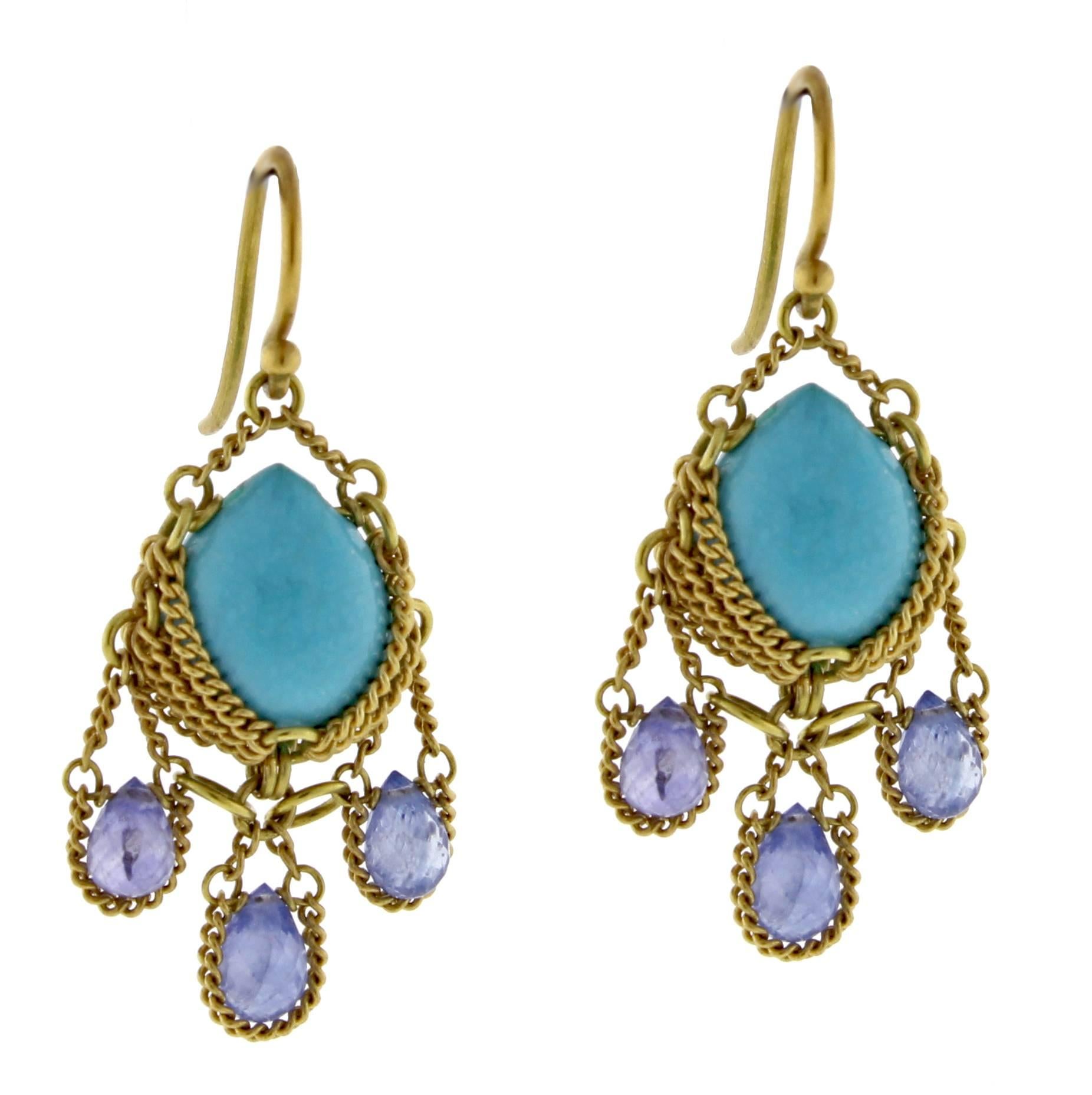 Anthony Nak Turquoise and Iolite Drop Earrings