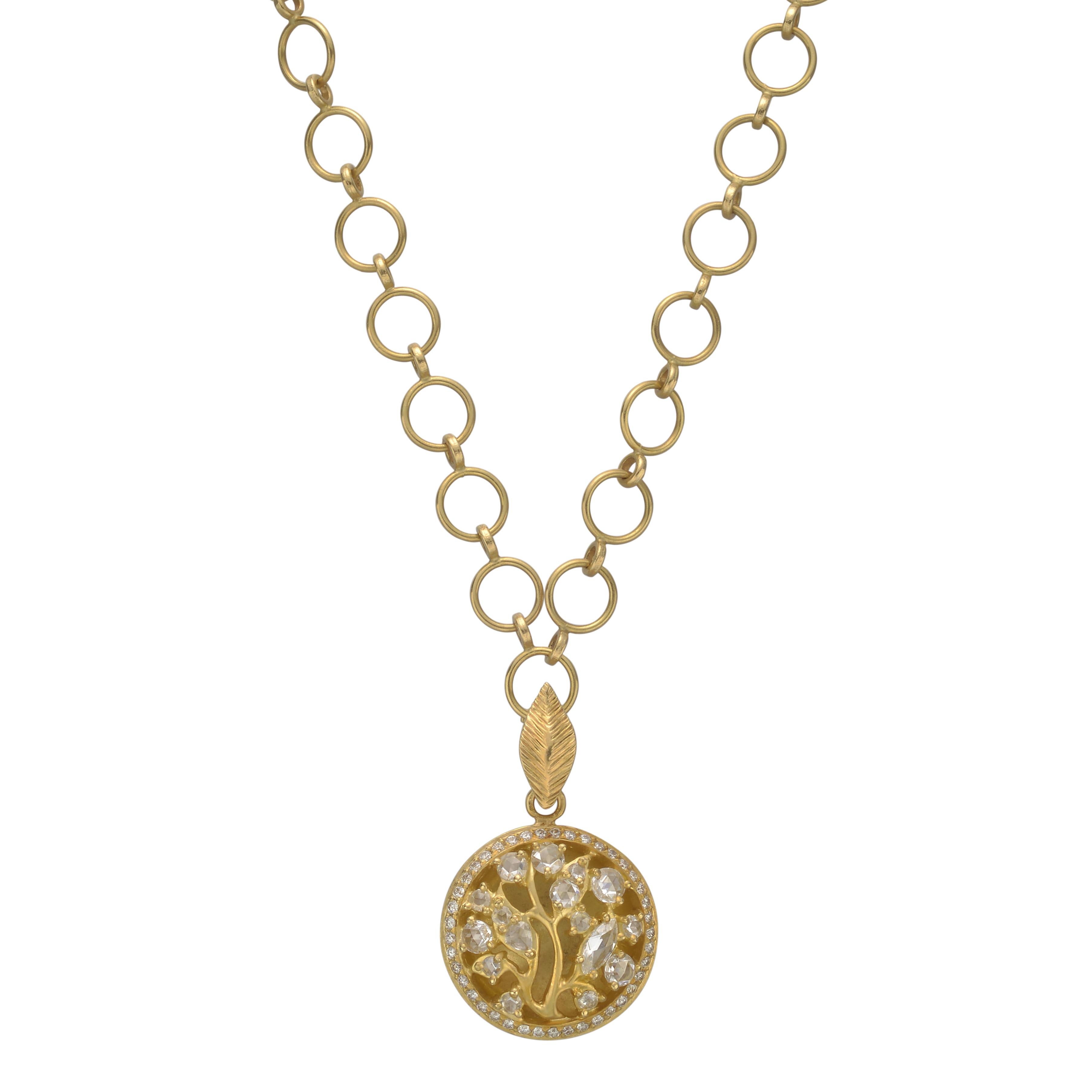 Anthony Nak Yellow Gold Diamond Circular Tree Pendant In Excellent Condition In Greenwich, CT