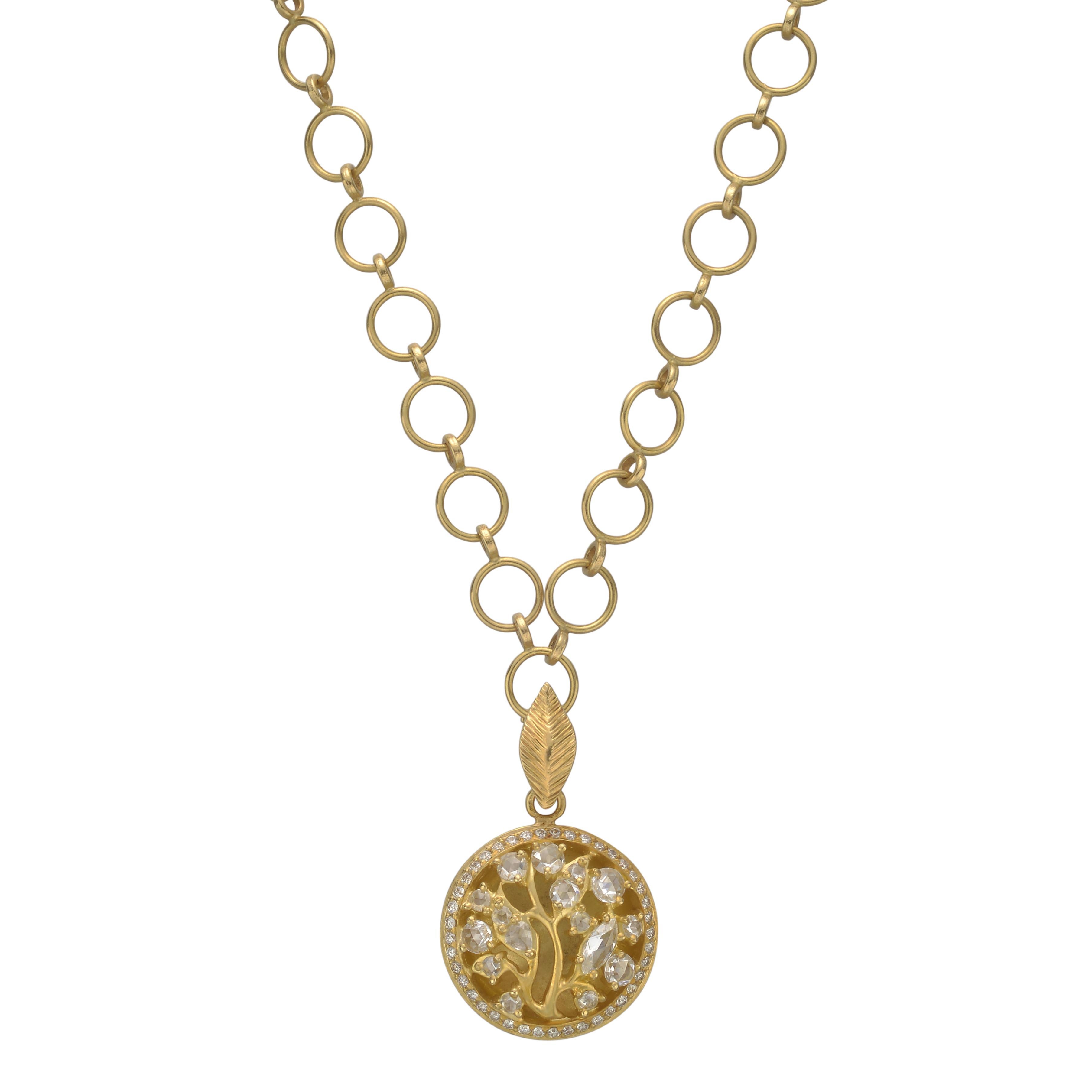 Women's or Men's Anthony Nak Yellow Gold Diamond Circular Tree Pendant