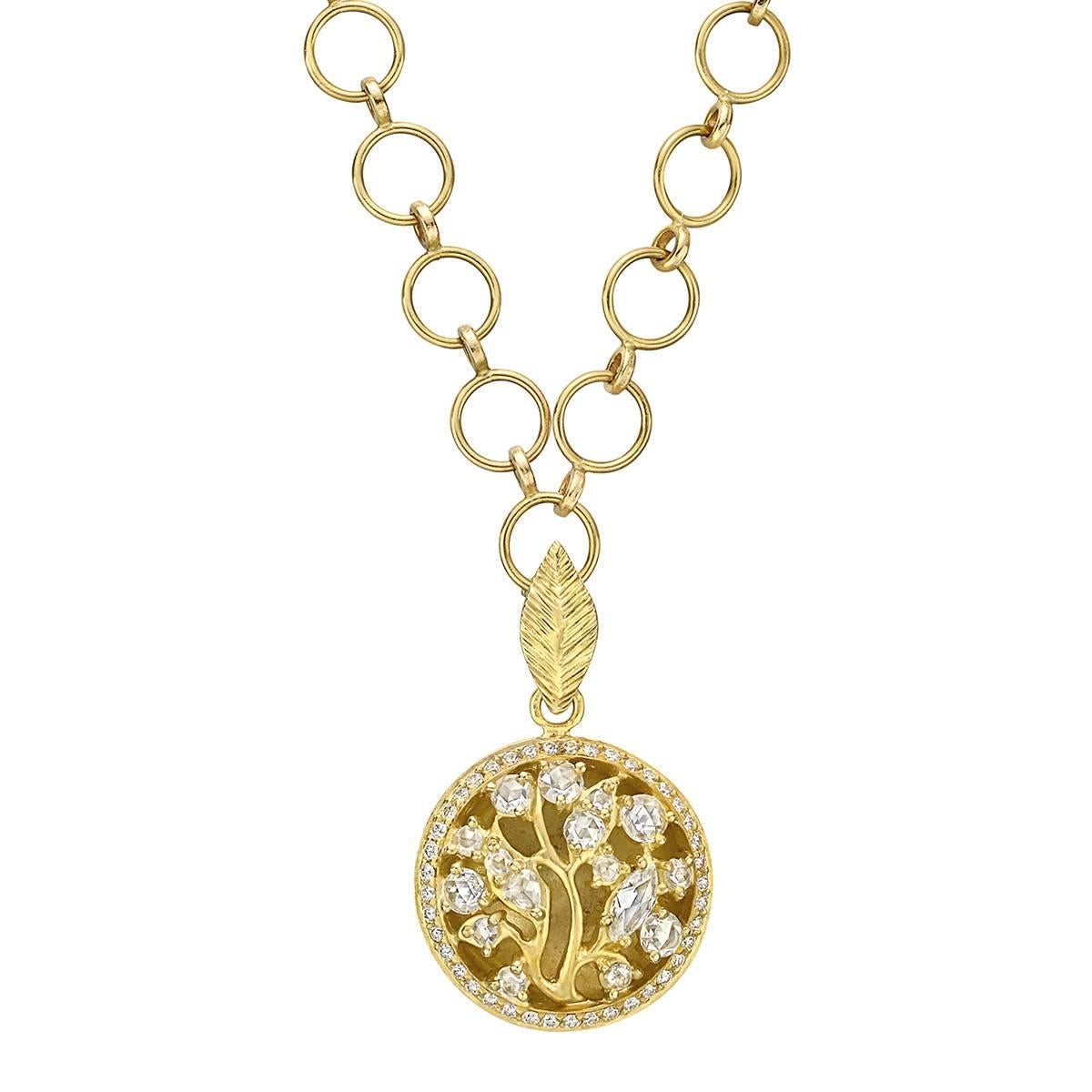 Anthony Nak Yellow Gold Diamond Circular Tree Pendant