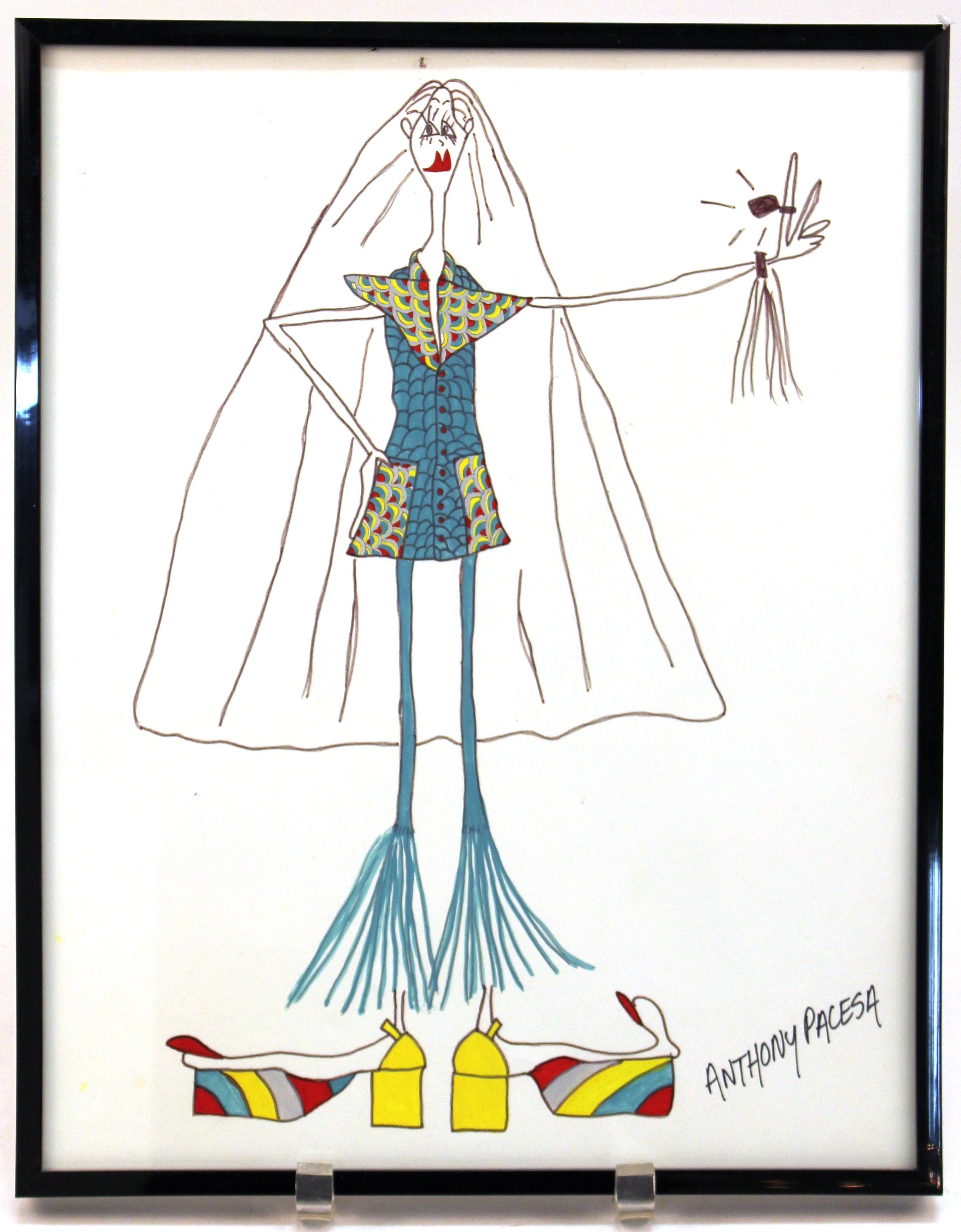 Anthony Pacesa Postmodern Fashion Design Illustrations In Good Condition In Astoria, NY
