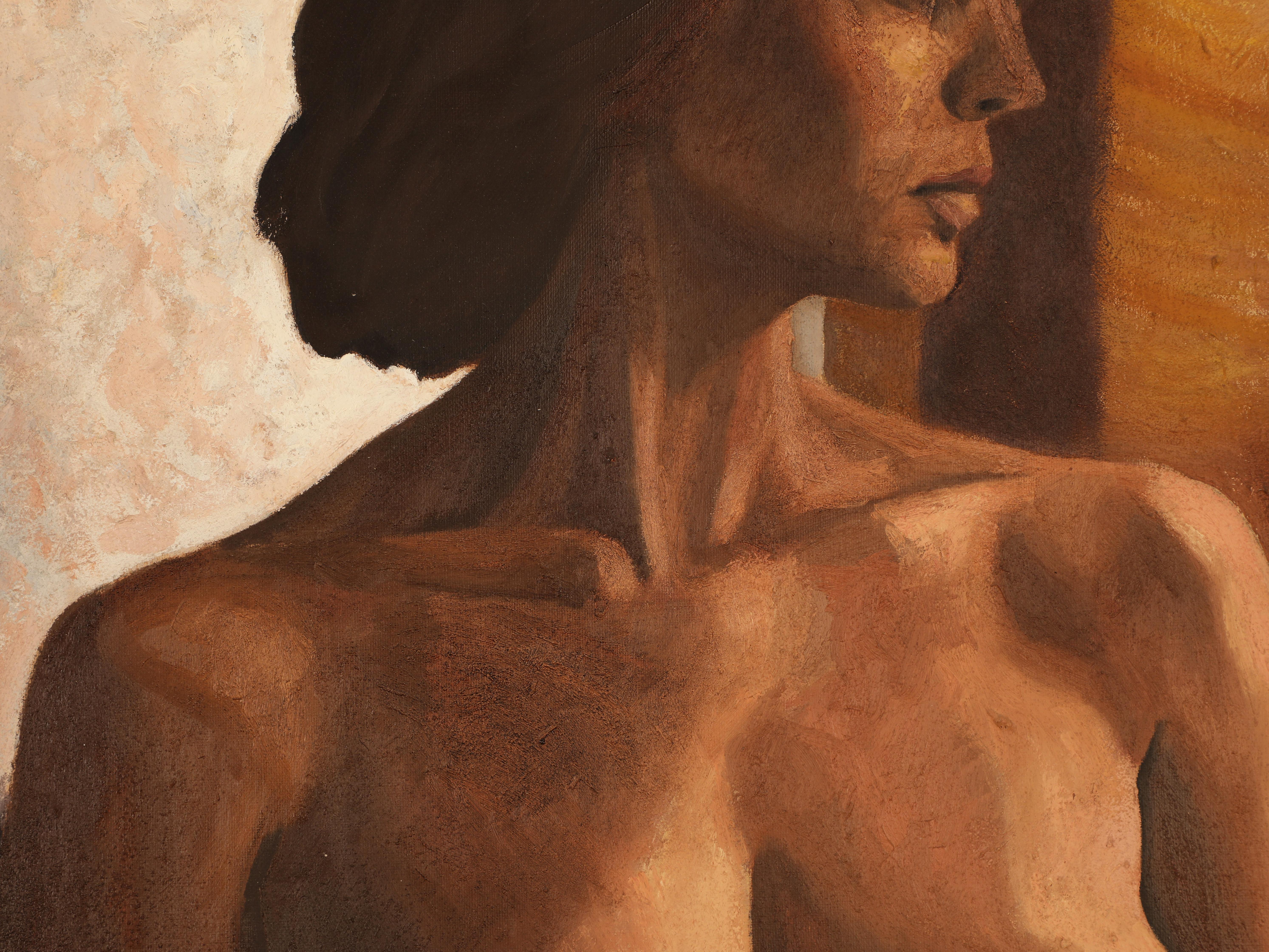 Isabelle und Tasse, 2001 (Braun), Figurative Painting, von Anthony Palliser