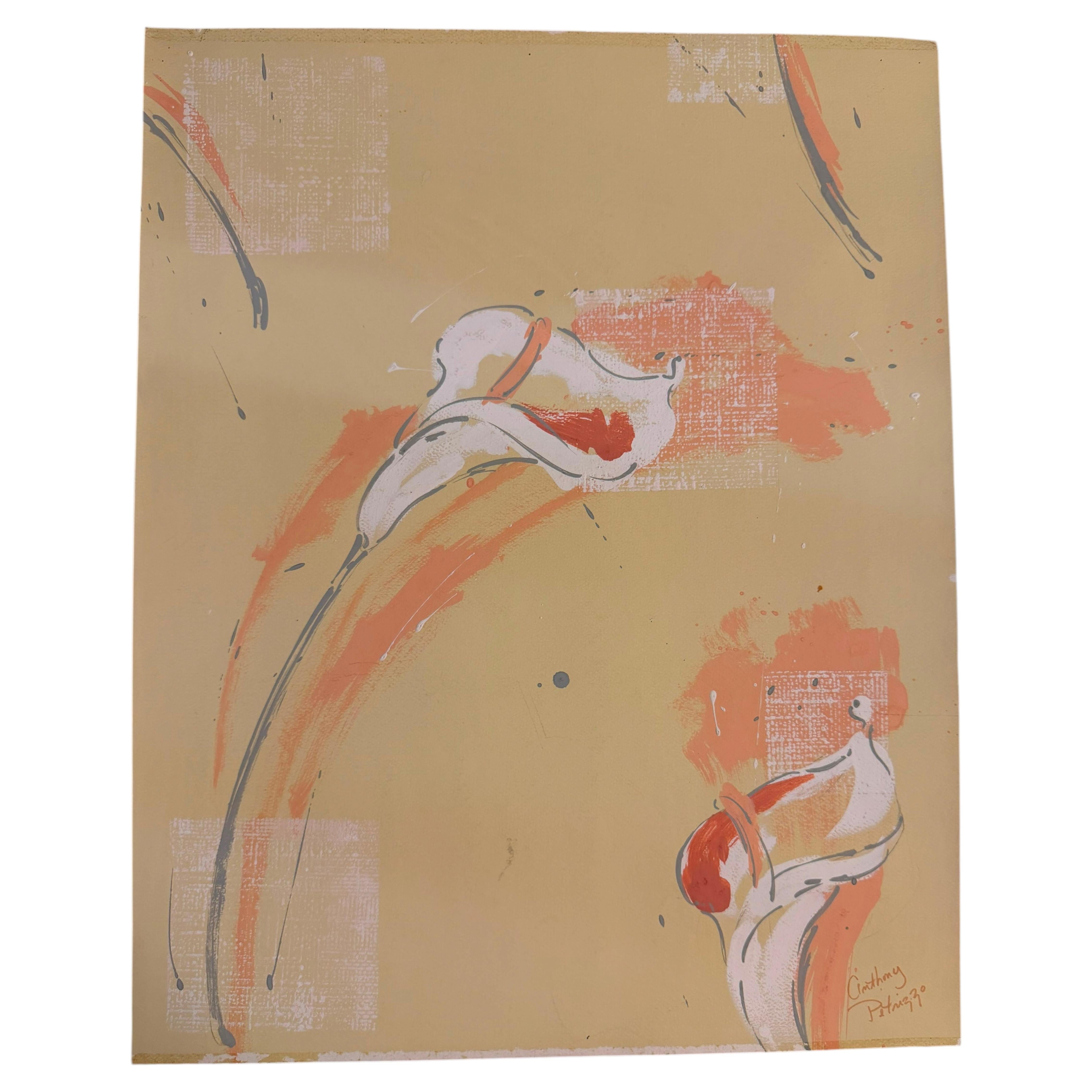 Gouache originale signée par Anthony Petrizzo — Peinture abstraite représentant un lis calla en vente