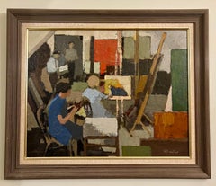 Modern British Interior with painters in a life class studio painting