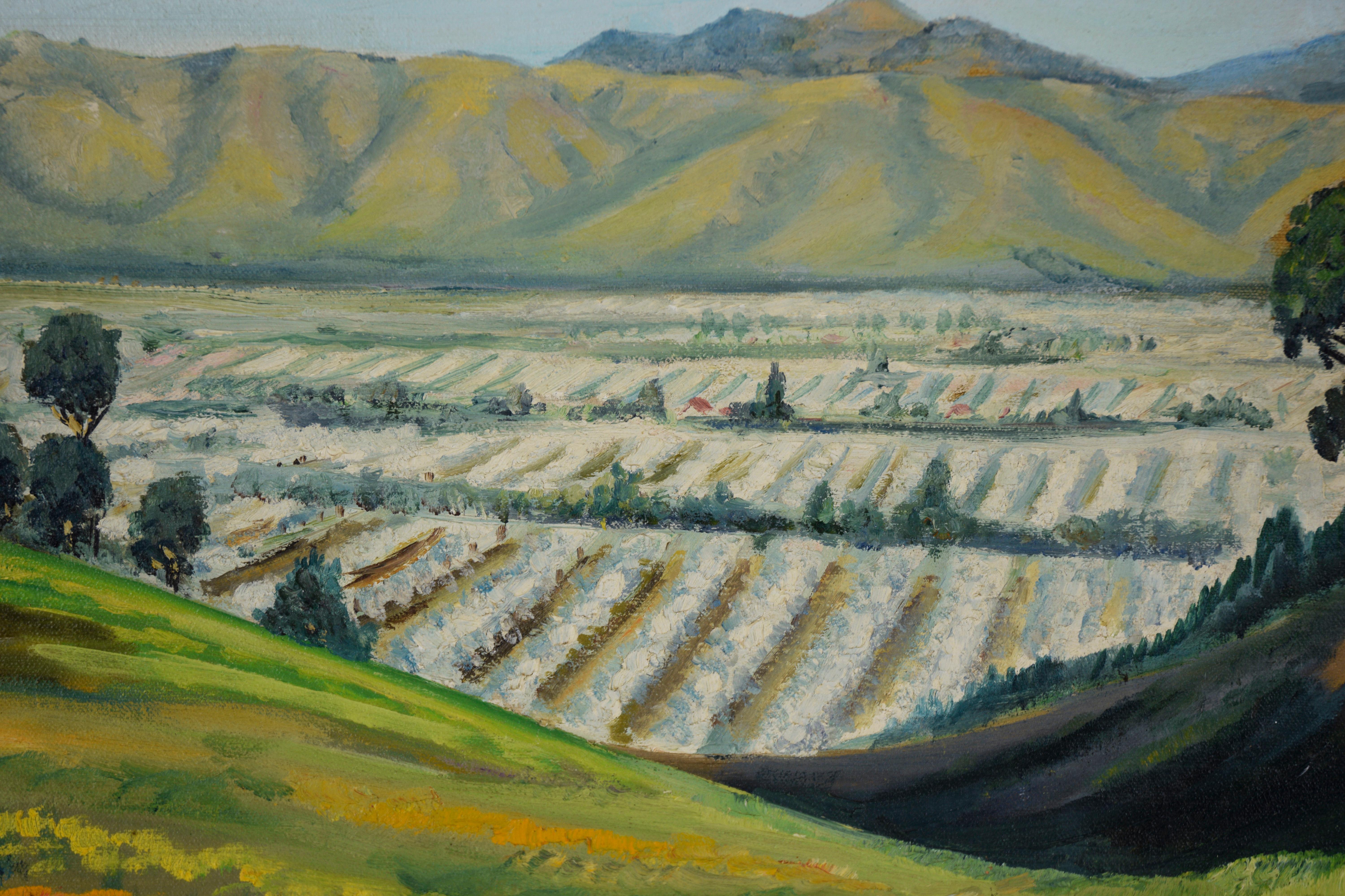 Mid Century Oil Landscape of Santa Clara Valley Before Silicon Valley - Gray Landscape Painting by anthony quartuccio
