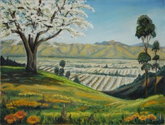 Vintage Mid Century Oil Landscape of Santa Clara Valley Before Silicon Valley