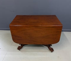 Anthony Querville Drop Leaf Mahogany Table w/Acanthus Leaf Carving Circa 1845