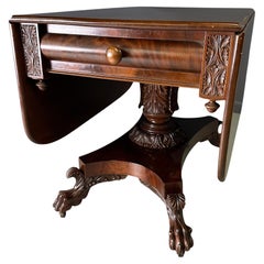 Anthony Querville Drop Leaf Mahogany Table w/Acanthus Leaf Carving Circa 1845