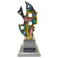 Vintage Anthony Quinn Bronze and Black Granite Aztec Ancestors Sculpture 6/45
