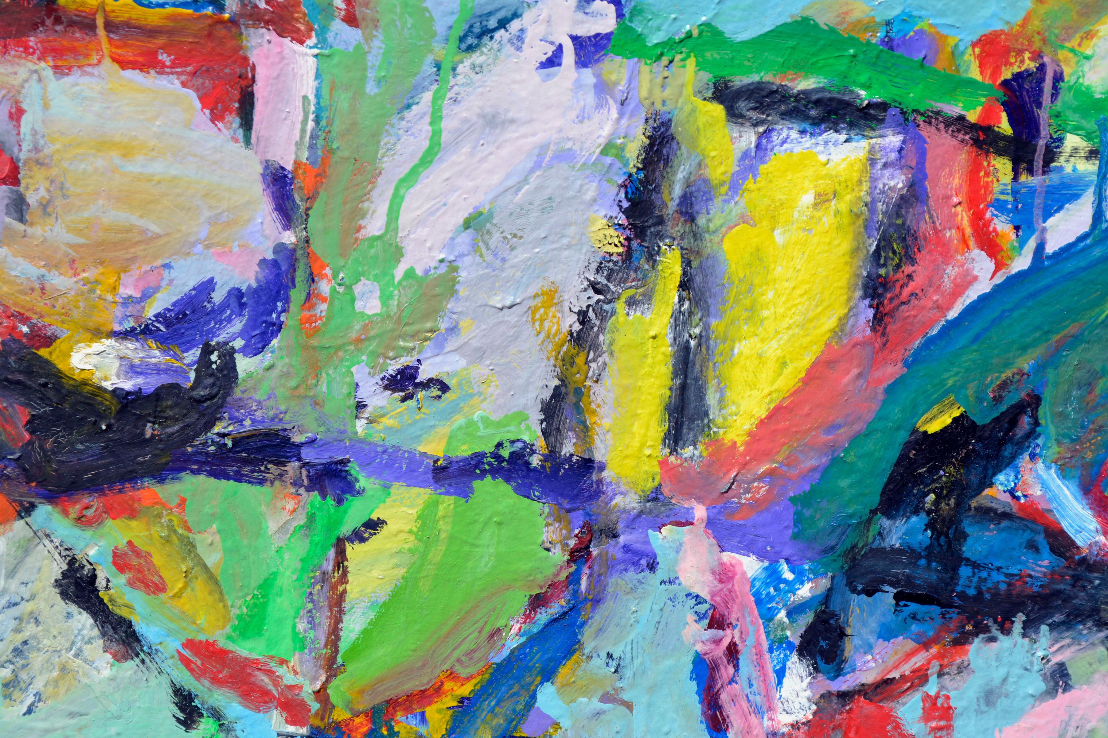 Leuchtend farbenfroher abstrakter Expressionismus  (Grau), Abstract Painting, von Anthony Rappa