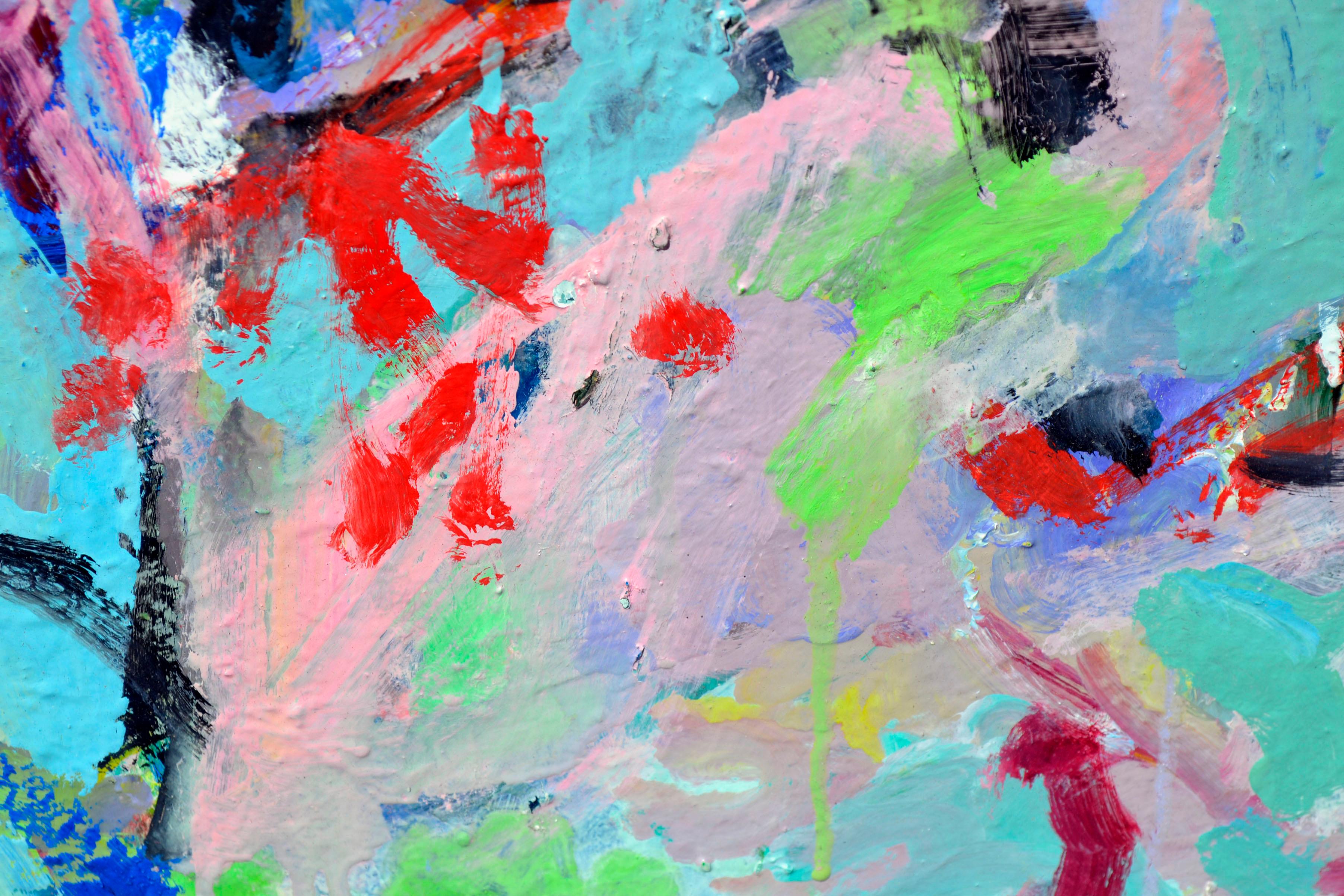 Leuchtendes, farbenfrohes abstraktes expressionistisches Werk des Künstlers Anthony Rappa aus Monterey, Kalifornien (Amerikaner, 20. Jahrhundert). Schwerer, strukturierter Farbauftrag. Unsigniert, aus einer Sammlung seiner Werke. Ungerahmt. Bild: 24