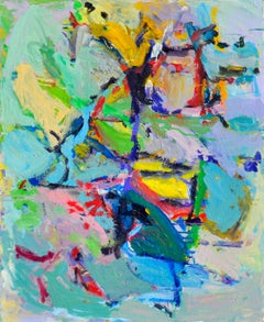 Peinture expressionniste abstraite aux couleurs vives, 24 x 30, non signée, texturée