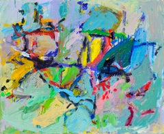 Peinture expressionniste abstraite aux couleurs vives, 24 x 30, non signée, texturée