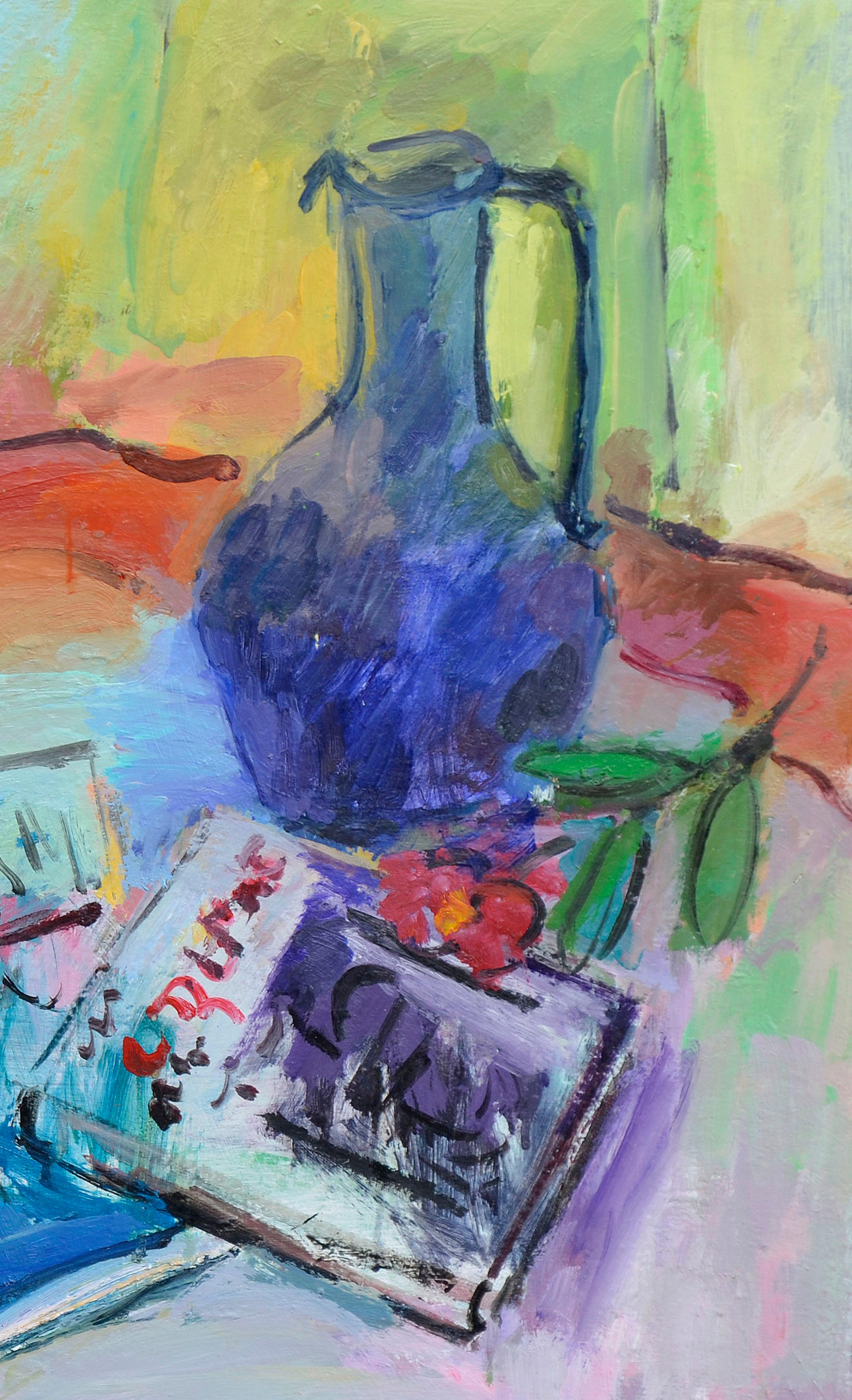 Bodegón fauvista con cesta de fruta y libros - Painting Fauvista de Anthony Rappa