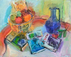 Fauvist Still Life with Fruit Basket and Books