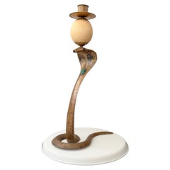 Anthony Redmile Brass Cobra, Ostrich Egg Crown, Malachite Inset, Candelabra