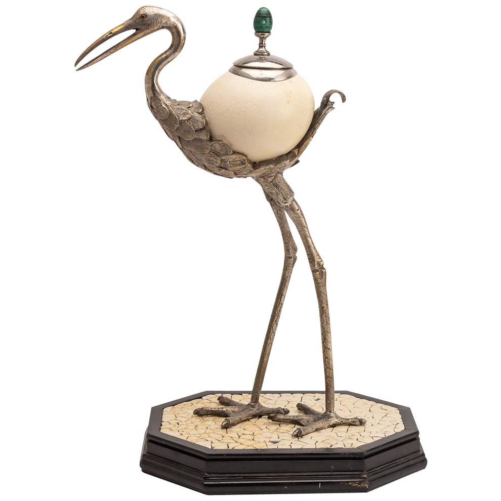 Anthony Redmile Ostrich Egg Box Mounted on Silver Plated Crane, circa 1970